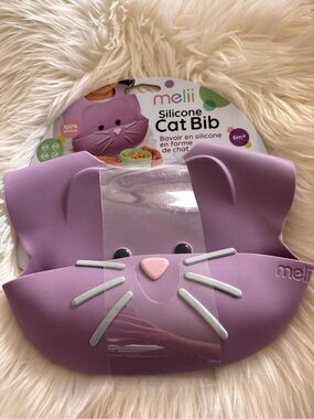 NEW Melii Baby Cute Silicone Cat Bib - Purple